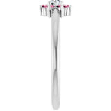 Platinum Round Natural Pink Tourmaline Youth Flower Ring - view 4