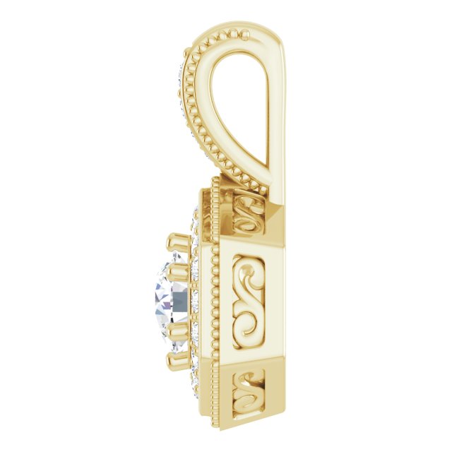 14K Gold Round Natural Diamond Halo-Style Pendant – 4.5-4.8mm Stones - Yellow Gold - view 3