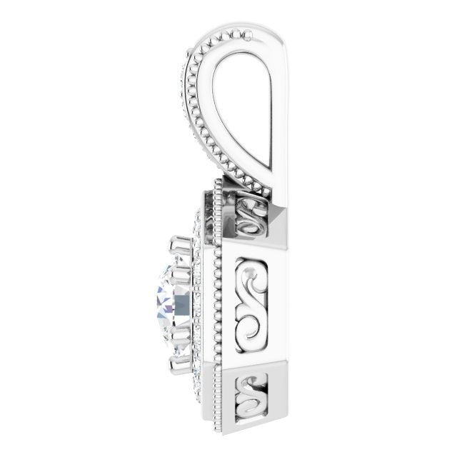 14K Gold Round Natural Diamond Halo-Style Pendant – 4.5-4.8mm Stones - White Gold - view 3