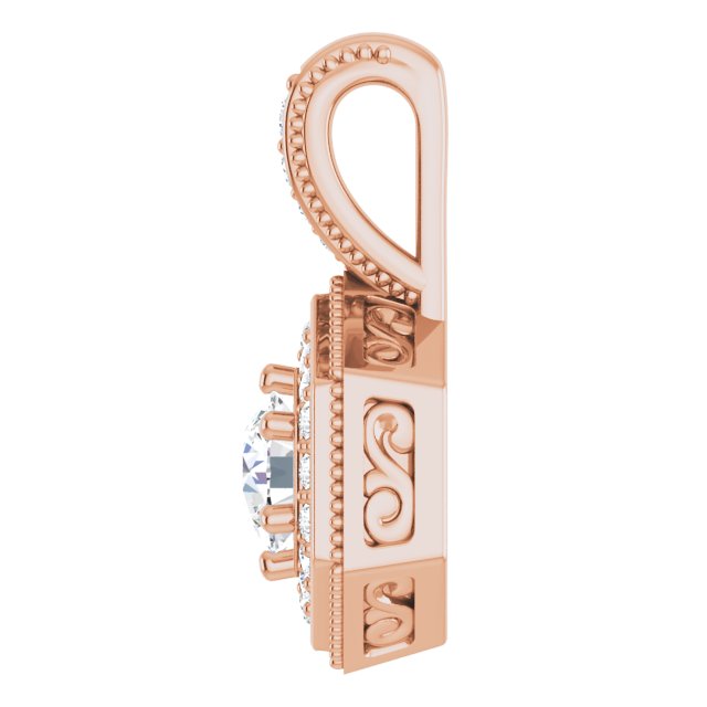 14K Gold Round Natural Diamond Halo-Style Pendant – 4.5-4.8mm Stones - Rose Gold - view 3
