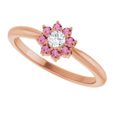 14K Gold Round Natural Pink Tourmaline Youth Flower Ring - Rose Gold - view 5