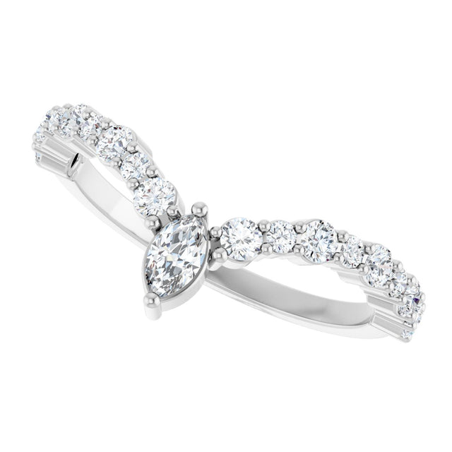 14K Gold Marquise Natural Diamond Accented V Ring - White Gold - view 5