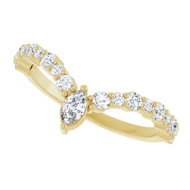 14K Gold Marquise Natural Diamond Accented V Ring - Yellow Gold - view 5