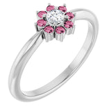 Platinum Round Natural Pink Tourmaline Youth Flower Ring