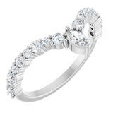 14K Gold Marquise Natural Diamond Accented V Ring - White Gold