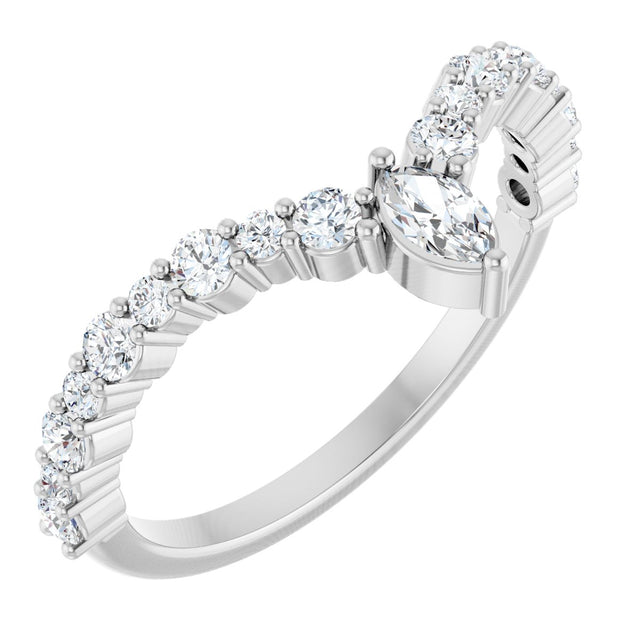 Platinum Marquise Natural Diamond Accented V Ring