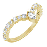 14K Gold Marquise Natural Diamond Accented V Ring - Yellow Gold