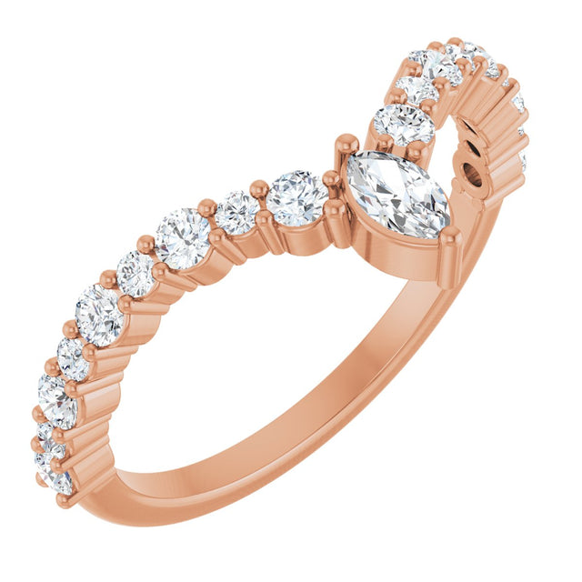 14K Gold Marquise Natural Diamond Accented V Ring - Rose Gold