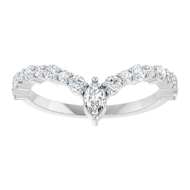 Platinum Marquise Natural Diamond Accented V Ring - view 3
