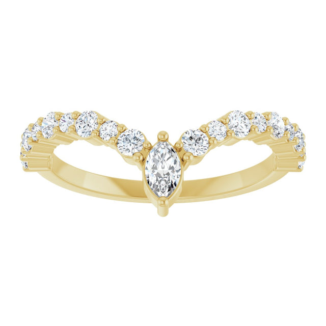 14K Gold Marquise Natural Diamond Accented V Ring - Yellow Gold - view 3