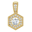 14K Gold Round Natural Diamond Halo-Style Pendant – 4.5-4.8mm Stones - Yellow Gold