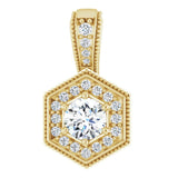 14K Gold Round Natural Diamond Halo-Style Pendant – 4.5-4.8mm Stones - Yellow Gold