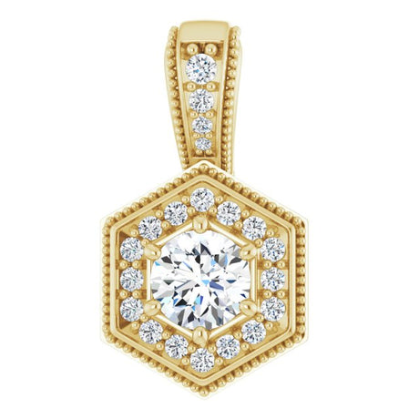 14K Gold Round Natural Diamond Halo-Style Pendant – 4.5-4.8mm Stones - Yellow Gold