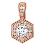 14K Gold Round Natural Diamond Halo-Style Pendant – 4.5-4.8mm Stones - Rose Gold