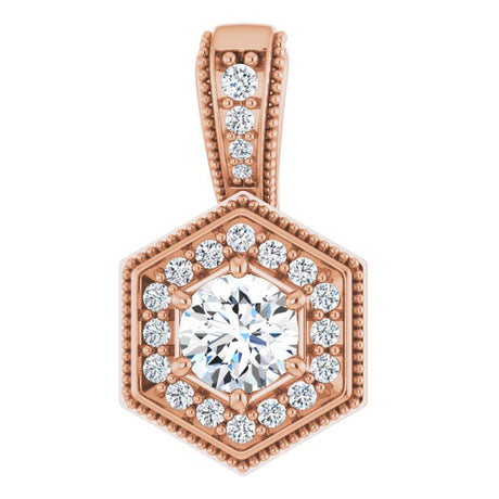 14K Gold Round Natural Diamond Halo-Style Pendant – 4.5-4.8mm Stones - Rose Gold
