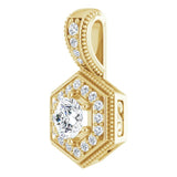14K Gold Round Natural Diamond Halo-Style Pendant – 4.5-4.8mm Stones - Yellow Gold - view 2