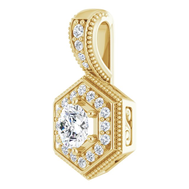 14K Gold Round Natural Diamond Halo-Style Pendant – 4.5-4.8mm Stones - Yellow Gold - view 2