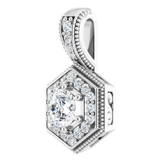 14K Gold Round Natural Diamond Halo-Style Pendant – 4.5-4.8mm Stones - White Gold - view 2