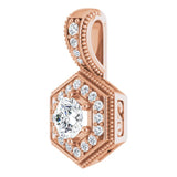 14K Gold Round Natural Diamond Halo-Style Pendant – 4.5-4.8mm Stones - Rose Gold - view 2