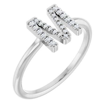 Platinum Round Natural Diamond Accented Initial Ring