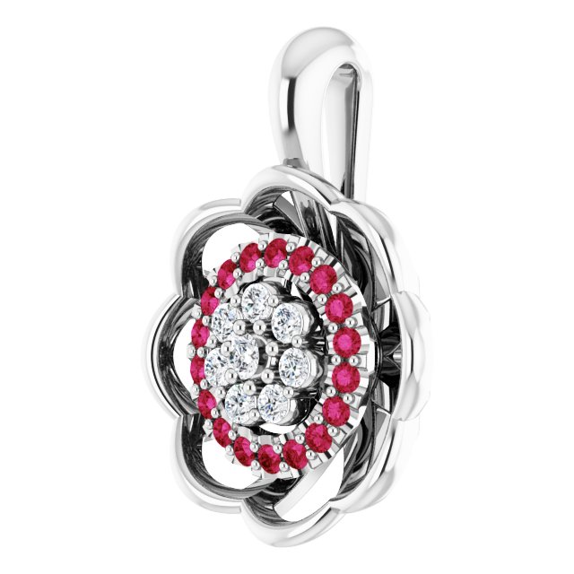14K Gold Round Natural Diamond Halo-Style Cluster Necklace or Pendant – 1/6 CTW - White Gold - view 2