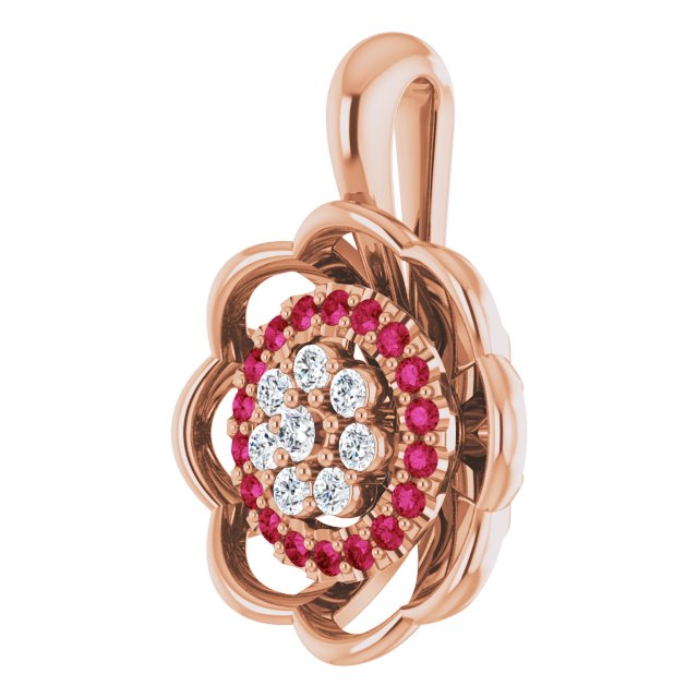 14K Gold Round Natural Diamond Halo-Style Cluster Necklace or Pendant – 1/6 CTW - Rose Gold - view 2