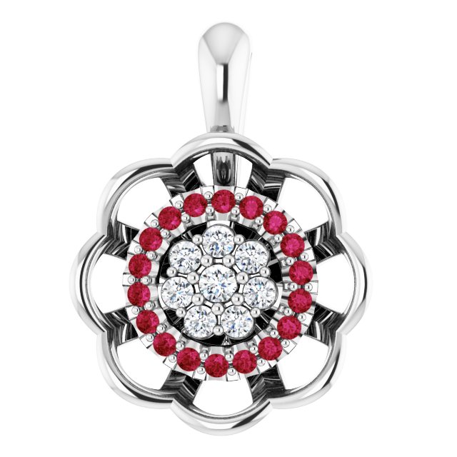14K Gold Round Natural Diamond Halo-Style Cluster Necklace or Pendant – 1/6 CTW - White Gold