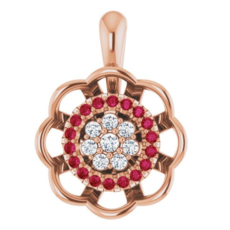 14K Gold Round Natural Diamond Halo-Style Cluster Necklace or Pendant – 1/6 CTW - Rose Gold