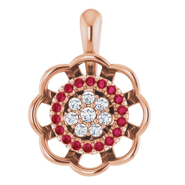 14K Gold Round Natural Diamond Halo-Style Cluster Necklace or Pendant – 1/6 CTW - Rose Gold
