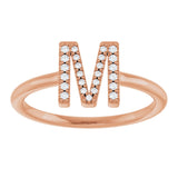 14K Gold Round Natural Diamond Accented Initial Ring - Rose Gold - view 3