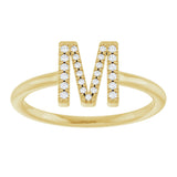 14K Gold Round Natural Diamond Accented Initial Ring - Yellow Gold - view 3