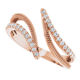 14K Gold Round Natural Diamond Bypass Ring II - Rose Gold - view 5