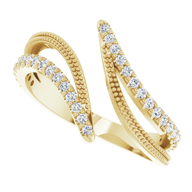14K Gold Round Natural Diamond Bypass Ring II - Yellow Gold - view 5