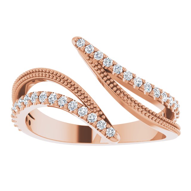 14K Gold Round Natural Diamond Bypass Ring II - Rose Gold - view 3
