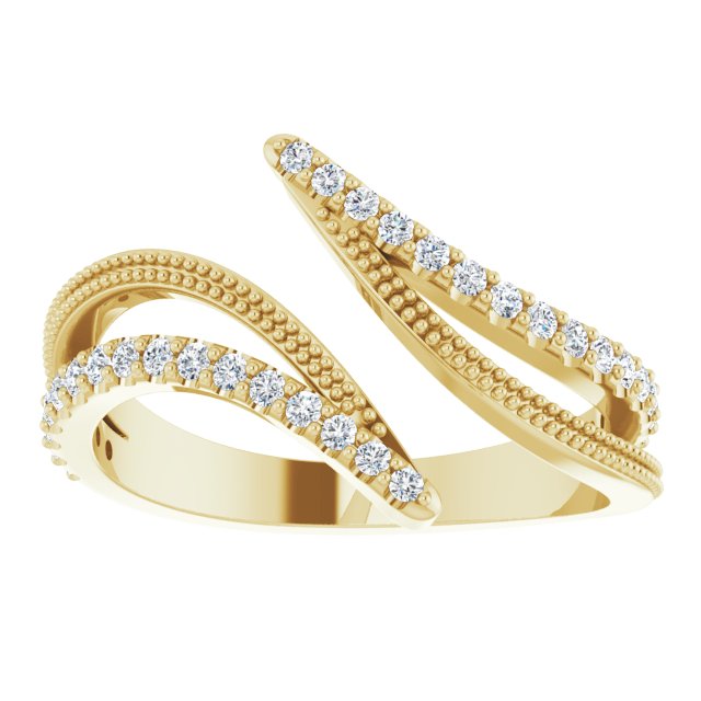 14K Gold Round Natural Diamond Bypass Ring II - Yellow Gold - view 3