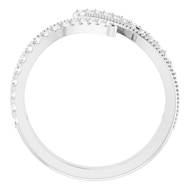14K Gold Round Natural Diamond Bypass Ring II - White Gold - view 2
