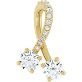 14K Gold Round Natural Diamond Two-Stone Necklace or Pendant - Yellow Gold