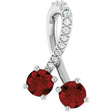 14K Gold Round Natural Mozambique Garnet Two-Stone Necklace or Pendant - White Gold