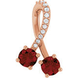 14K Gold Round Natural Mozambique Garnet Two-Stone Necklace or Pendant - Rose Gold