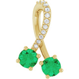 14K Gold Round Lab-Grown Emerald Two-Stone Necklace or Pendant - Yellow Gold