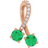 14K Gold Round Natural Emerald Two-Stone Necklace or Pendant - Rose Gold