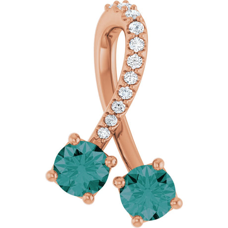 14K Gold Round Lab-Grown Alexandrite Two-Stone Necklace or Pendant - Rose Gold