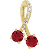 14K Gold Round Natural Ruby Two-Stone Necklace or Pendant - Yellow Gold