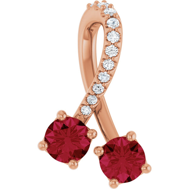 14K Gold Round Natural Ruby Two-Stone Necklace or Pendant - Rose Gold