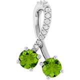 14K Gold Round Natural Peridot Two-Stone Necklace or Pendant - White Gold