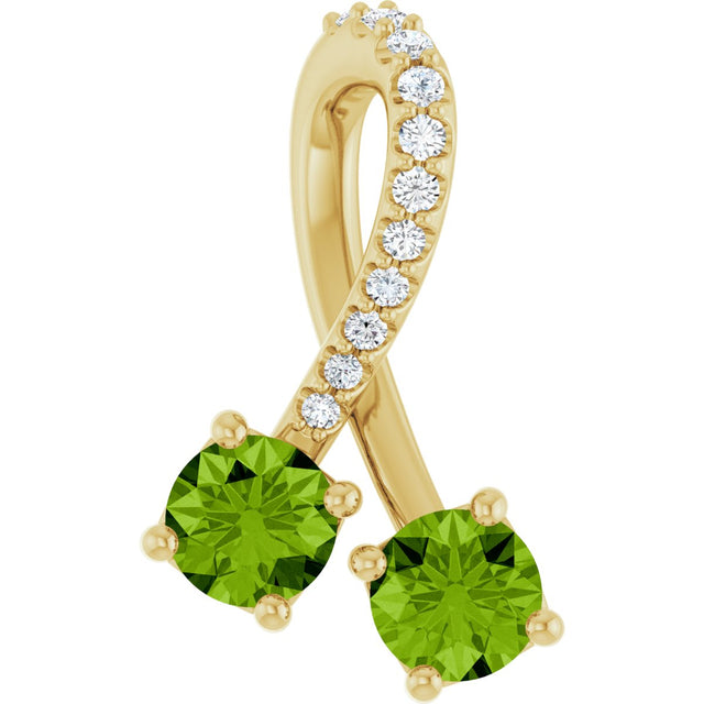 14K Gold Round Natural Peridot Two-Stone Necklace or Pendant - Yellow Gold