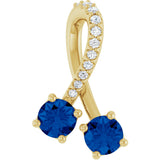 14K Gold Round Natural Blue Sapphire Two-Stone Necklace or Pendant - Yellow Gold