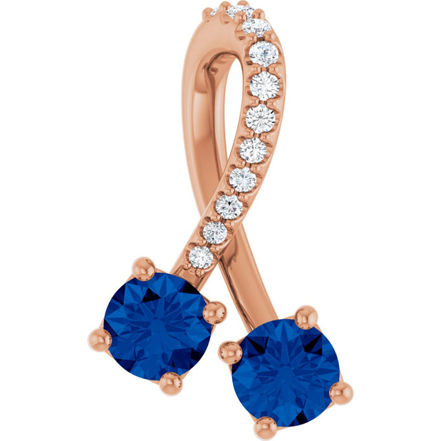 14K Gold Round Natural Blue Sapphire Two-Stone Necklace or Pendant - Rose Gold