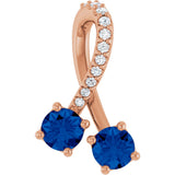 14K Gold Round Lab-Grown Blue Sapphire Two-Stone Necklace or Pendant - Rose Gold