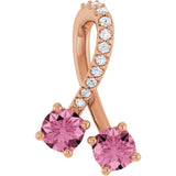 14K Gold Round Natural Pink Tourmaline Two-Stone Necklace or Pendant - Rose Gold